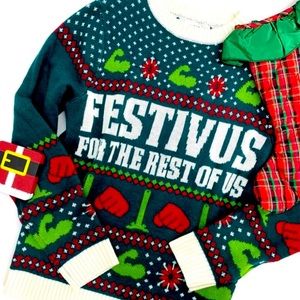 VTG Seinfeld Festivus For The Rest Of Us Wool Ugly Christmas Sweater XL 90s